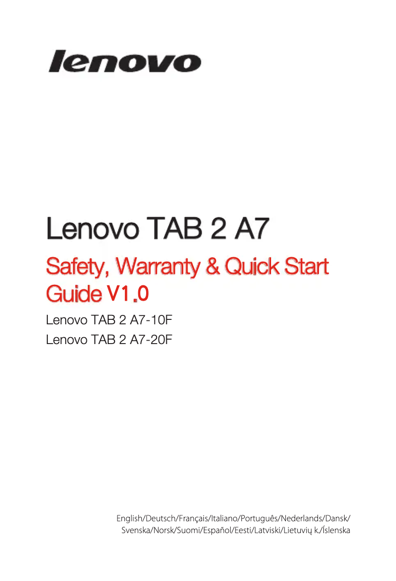 Page n°1 - Manuel utilisateur Lenovo TAB 2 A7-20F