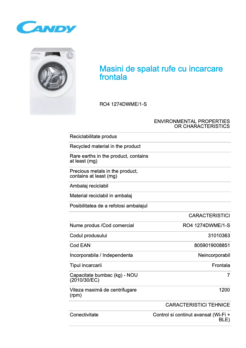 Image de la première page du manuel de l'appareil RO4 1274DWME/1-S