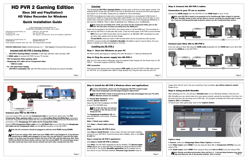 Page n°1 - Manuel utilisateur Hauppauge HD PVR 2