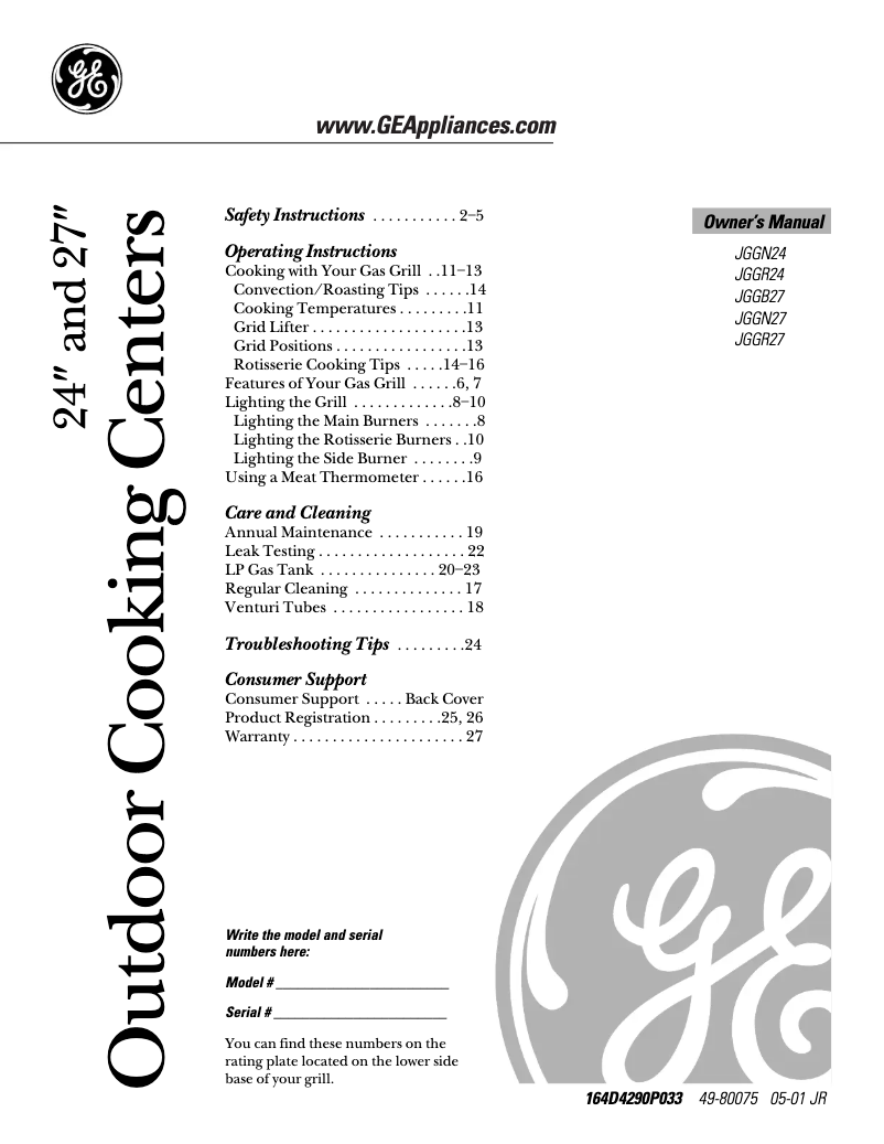 Page n°1 - Manuel d'utilisation et d'entretien GE JGGN24LPDBB