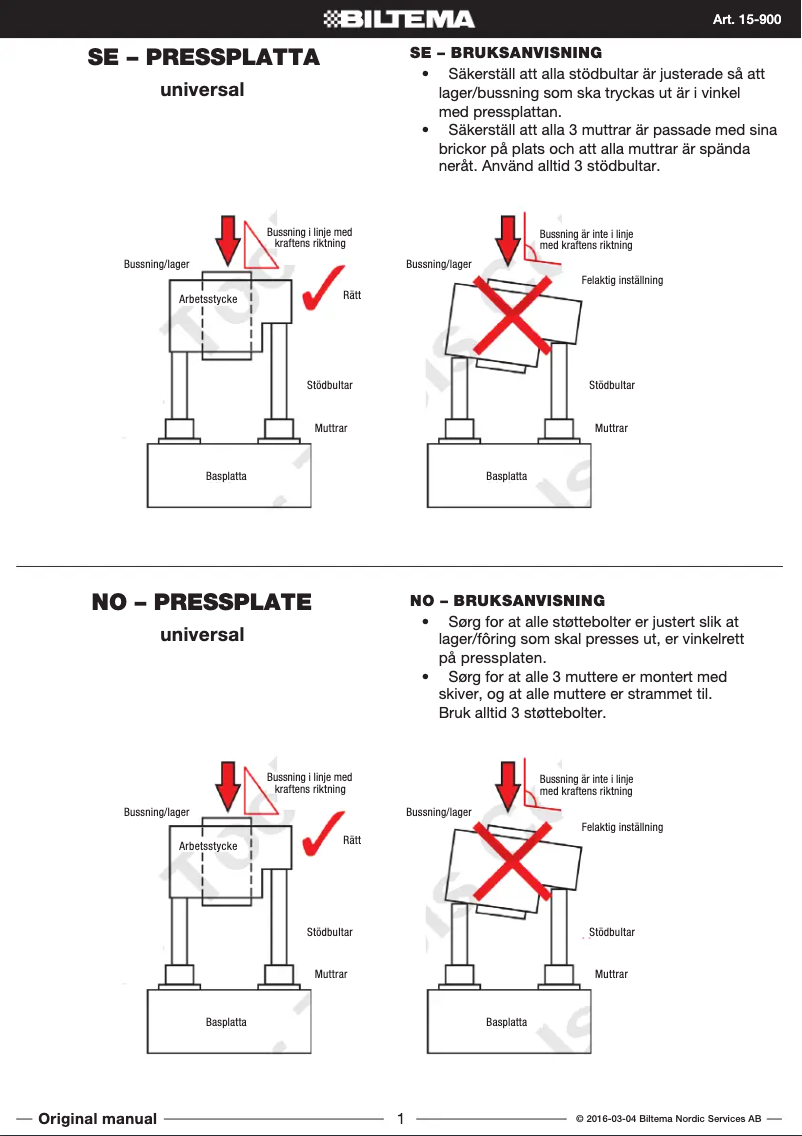 Page 1 de la notice Manuel utilisateur Biltema 15-900