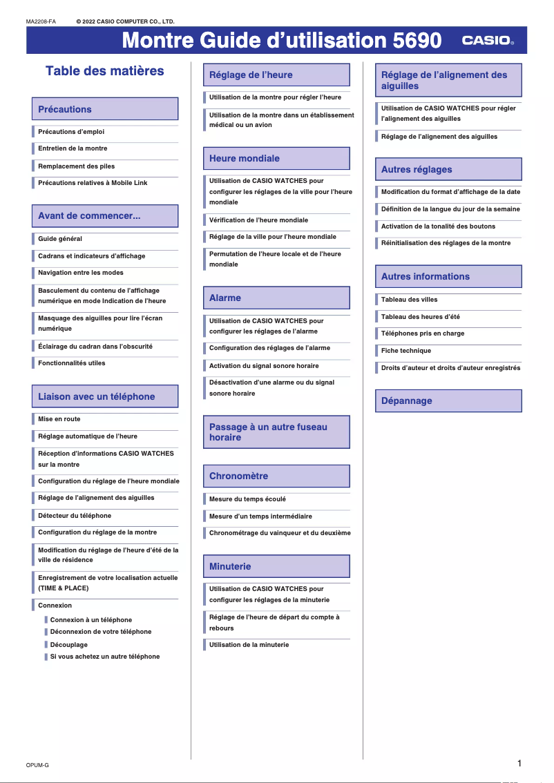 Image de la première page du manuel de l'appareil G-Shock GA-B001