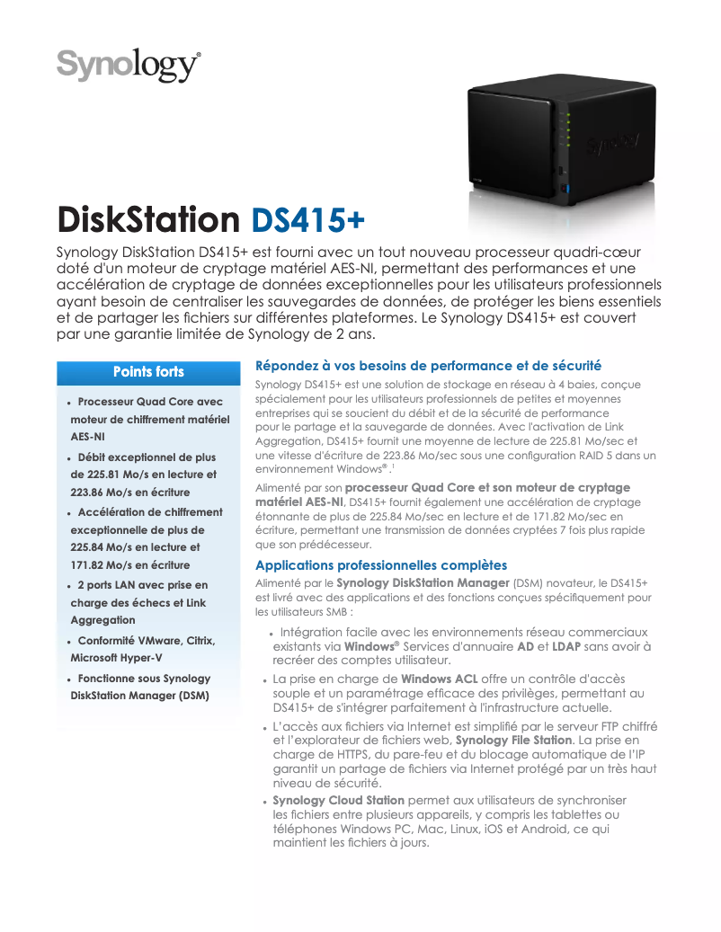 Image de la première page du manuel de l'appareil DS415+