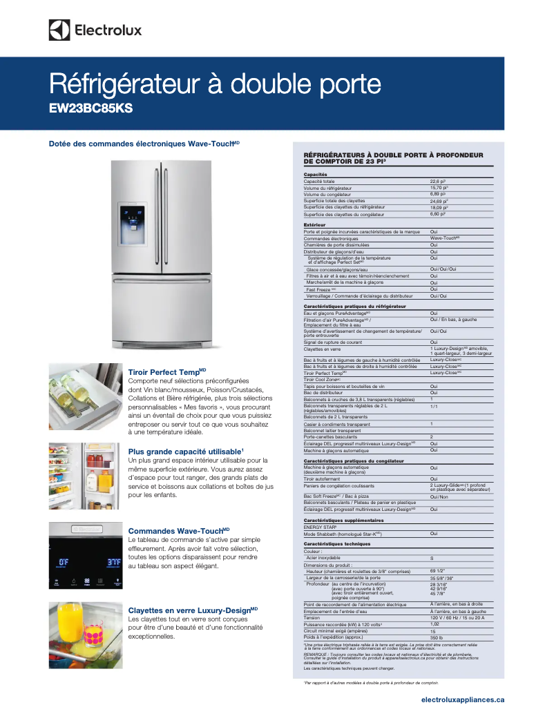 Page n°1 - Fiche technique Electrolux EW23BC85KS