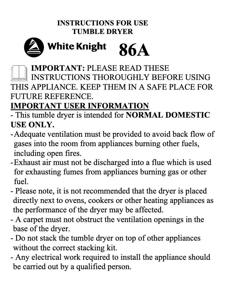 Image de la première page du manuel de l'appareil C86A7B-S-W