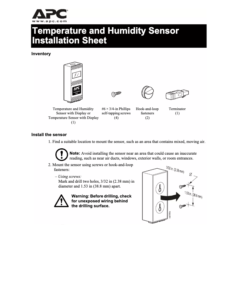 Page n°1 - Manuel utilisateur APC AP9520TH