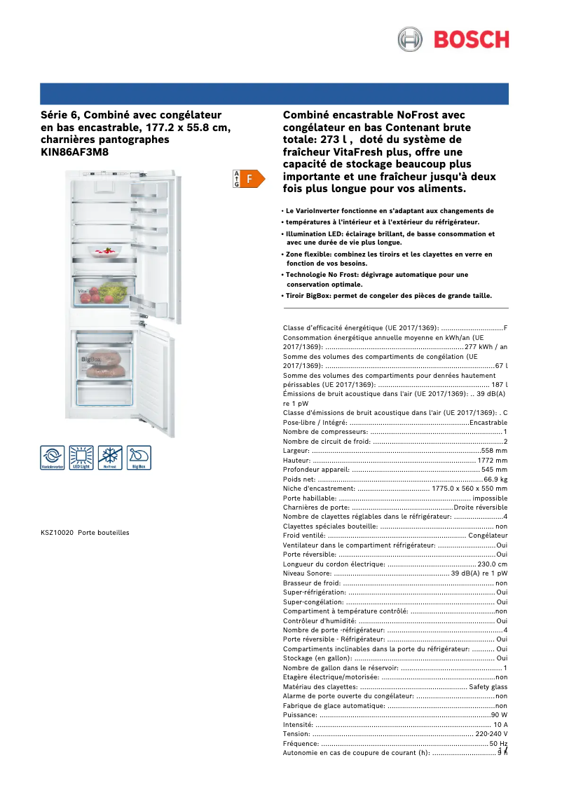 Page n°1 - Fiche technique Bosch KIN86AF3M8