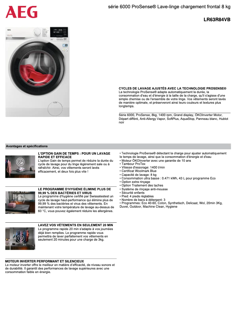 Página 1 del manual Ficha técnica AEG LR63R84VB