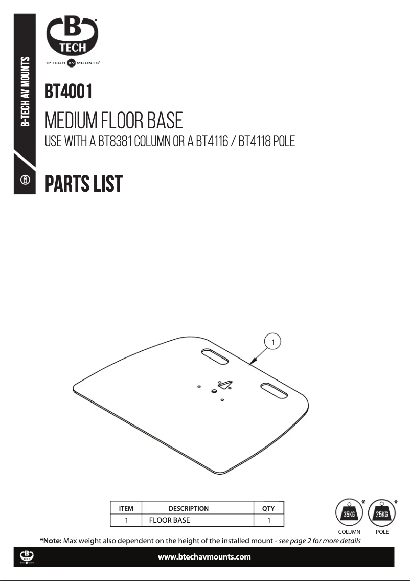 Page n°1 - Manuel utilisateur B-Tech BT4001