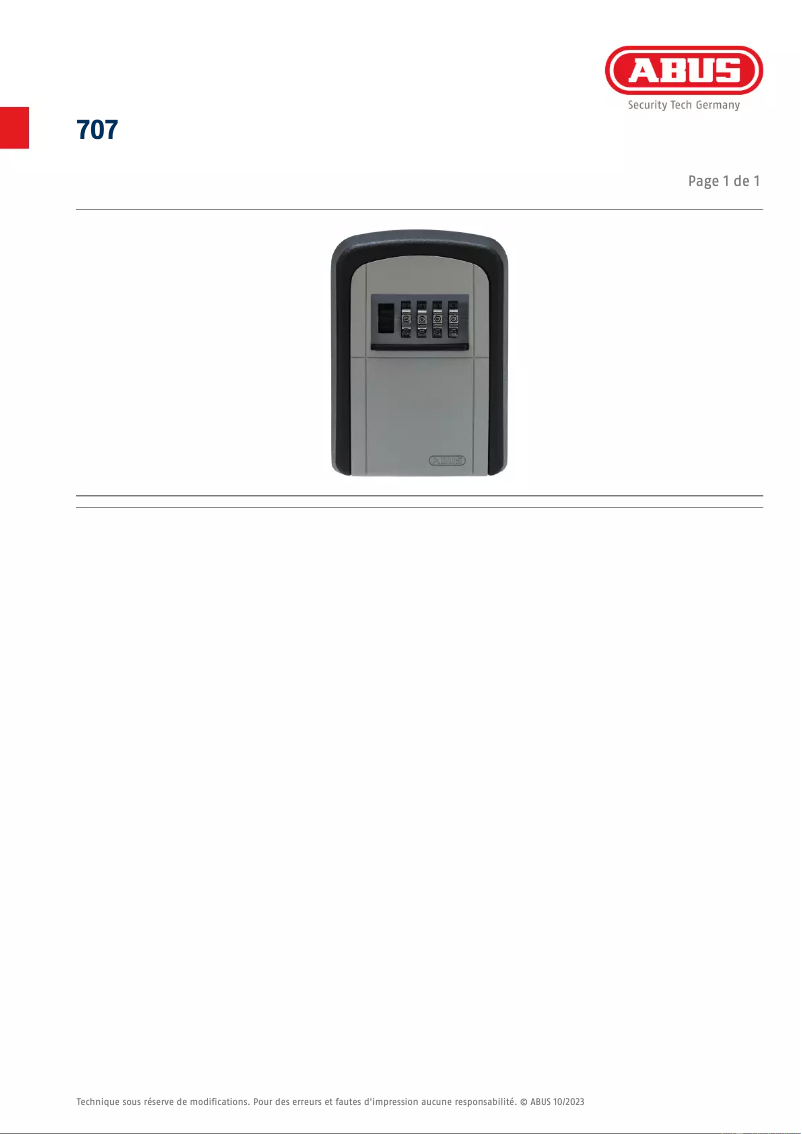 Image de la première page du manuel de l'appareil KeyGarage 707