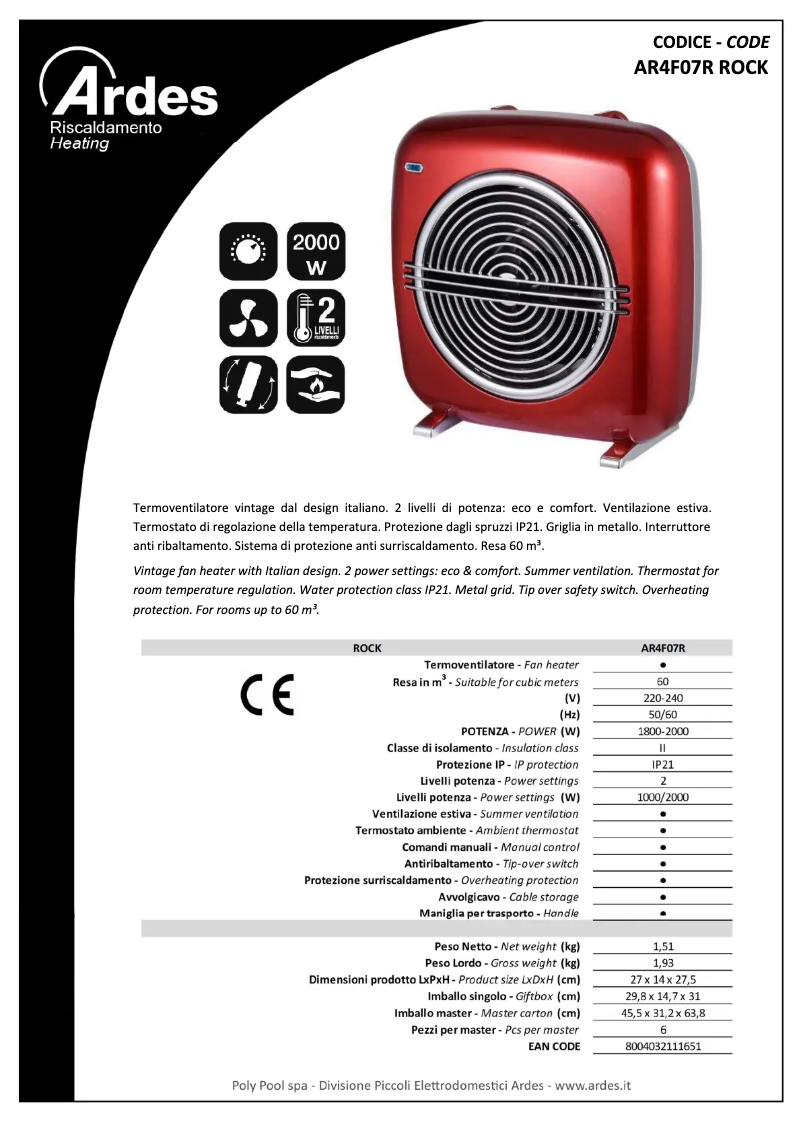Página 1 del manual Ficha técnica Ardes AR4F07R