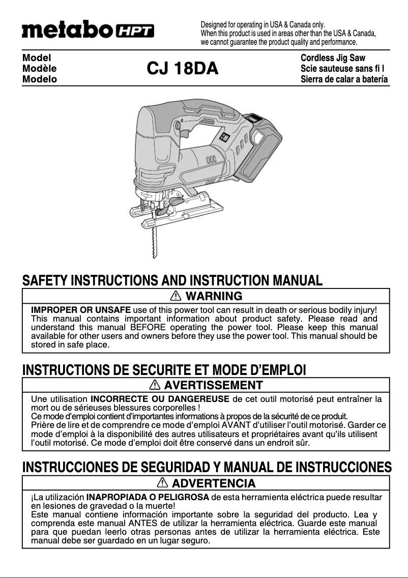Page n°1 - Manuel utilisateur Metabo CJ 18DA
