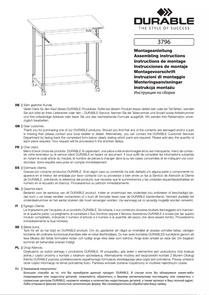 Page 1 de la notice Manuel utilisateur Durable 3796