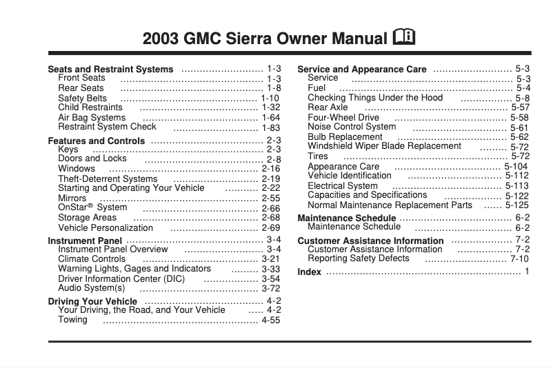 Page 1 de la notice Manuel utilisateur GMC Sierra (2003)