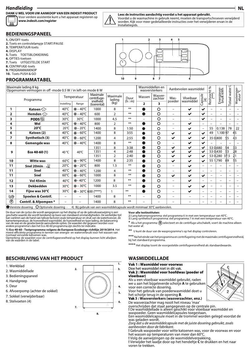 Page 1 de la notice Manuel d'utilisation et d'entretien Indesit BWEBE 81496X WKV