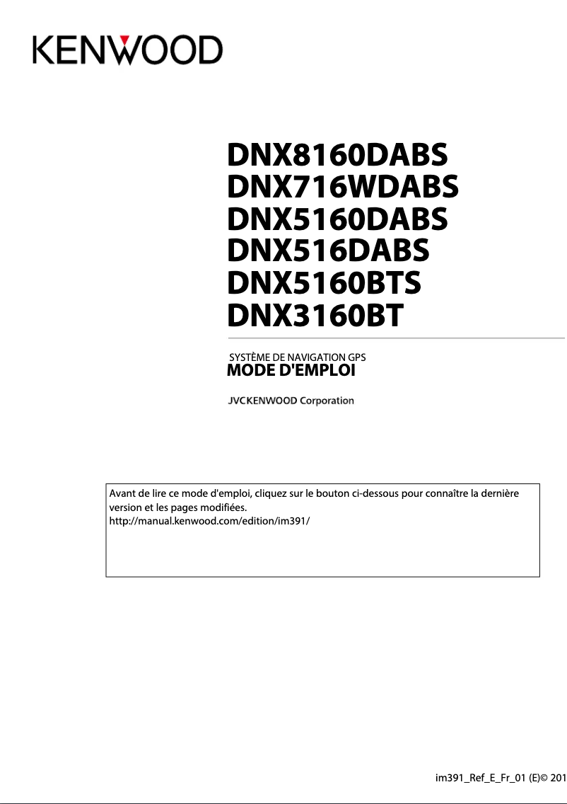 Page n°1 - Manuel utilisateur Kenwood DNX516DABS