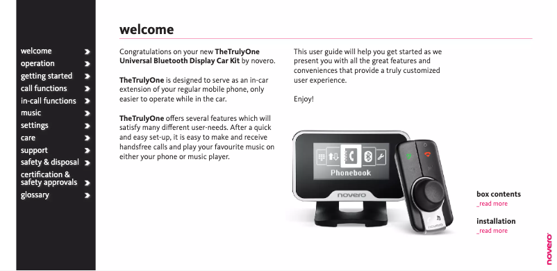 Page 1 de la notice Manuel utilisateur Novero The Truly One