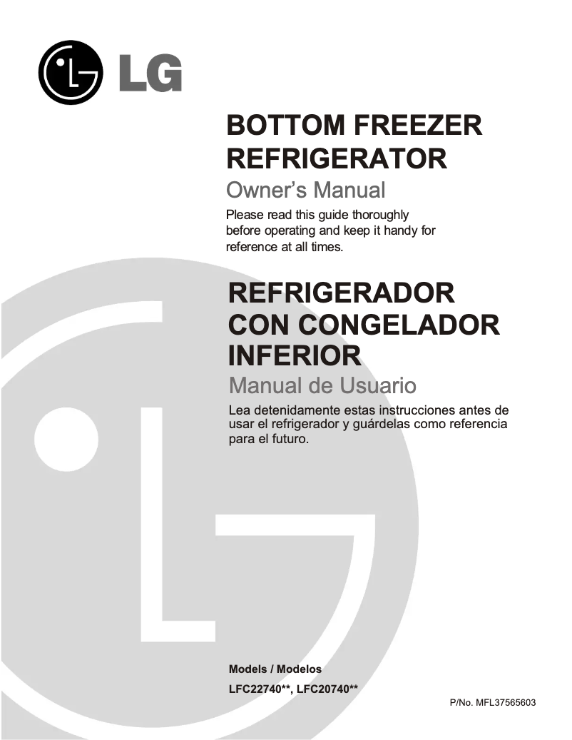 Page 1 de la notice Manuel utilisateur LG LFC20740