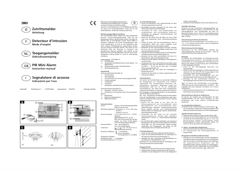 Page 1 de la notice Manuel utilisateur Pentatech ZM03