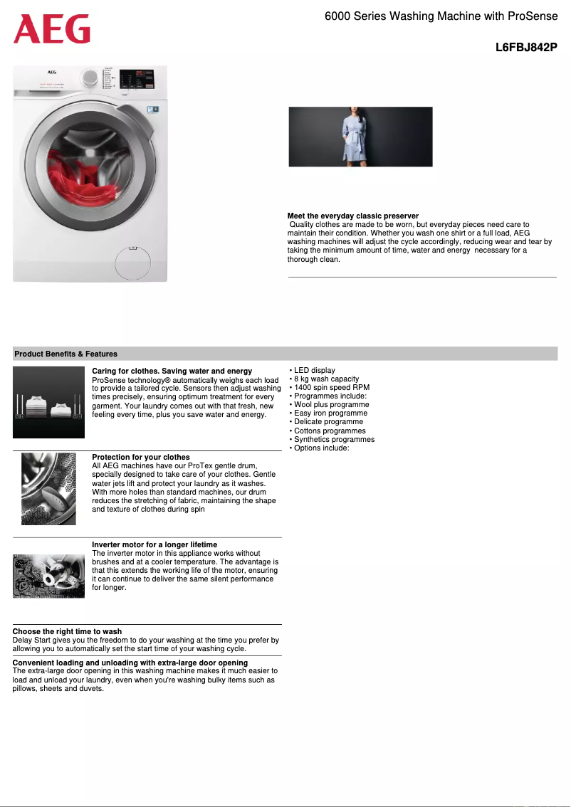 Page n°1 - Fiche technique AEG L6FBJ842P