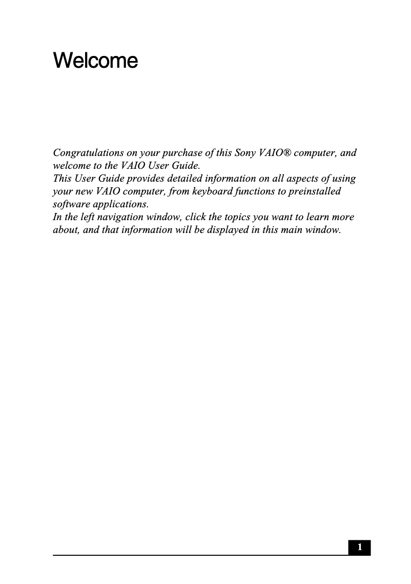 Page 1 de la notice Manuel utilisateur Sony Vaio PCG-SRX77