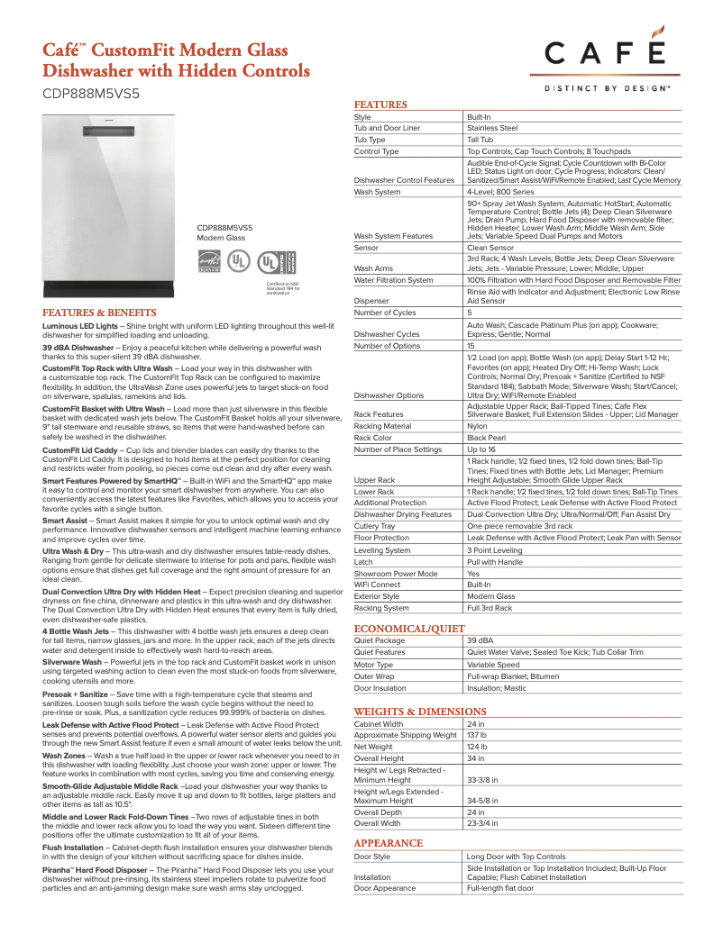 Page 1 de la notice Fiche technique Café CDP888M5VS5