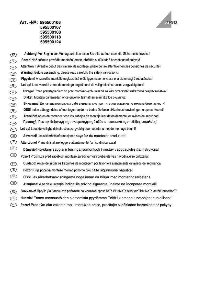 Page n°1 - Manuel utilisateur Trio Lighting Luis 595500108