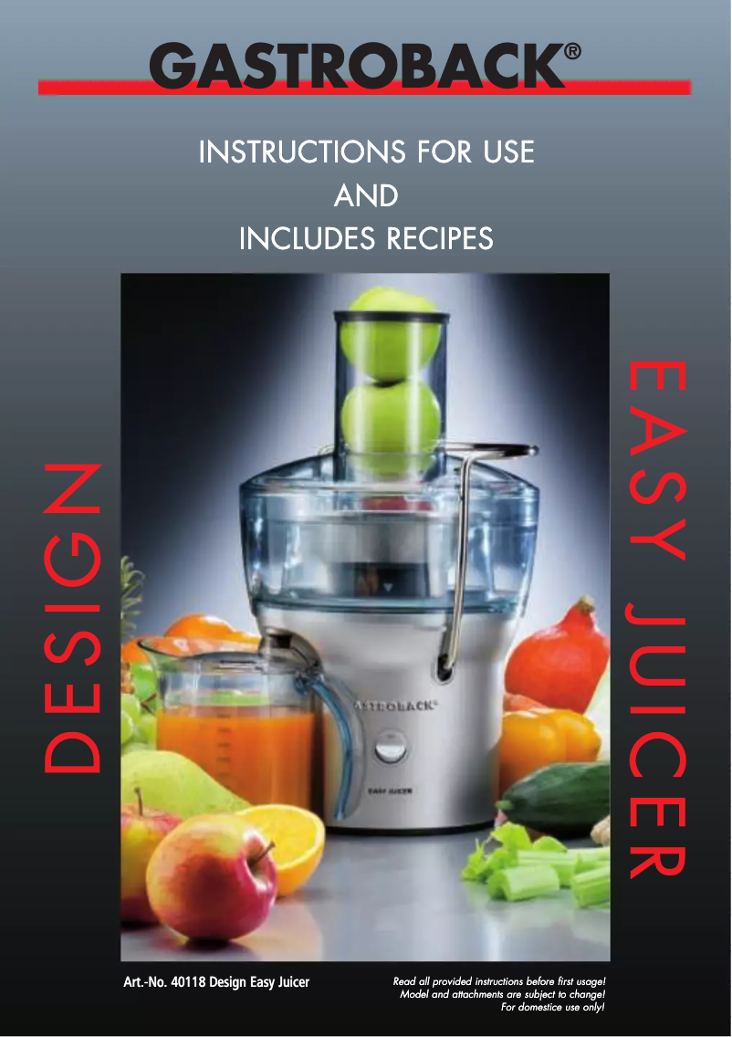 Image de la première page du manuel de l'appareil Easy Juicer 40118