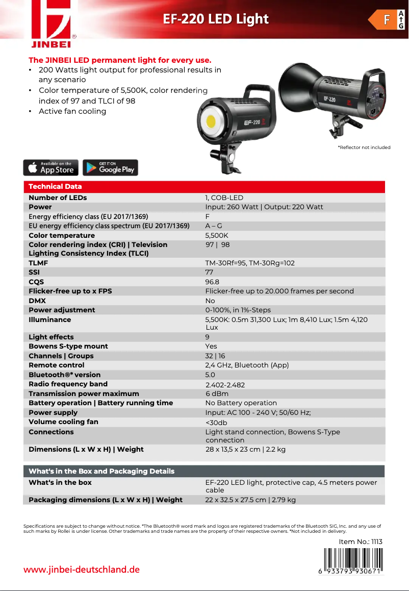 Image de la première page du manuel de l'appareil EF-220 LED