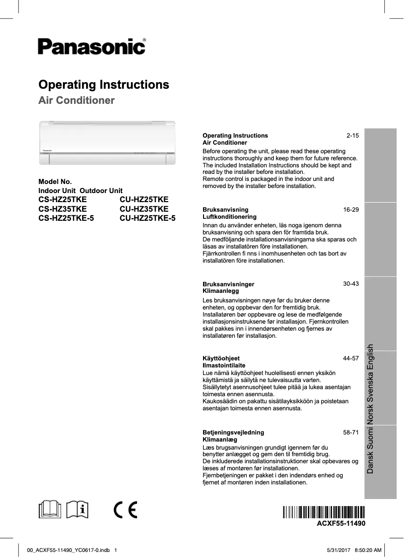 Page n°1 - Manuel utilisateur Panasonic CU-HZ25TKE5