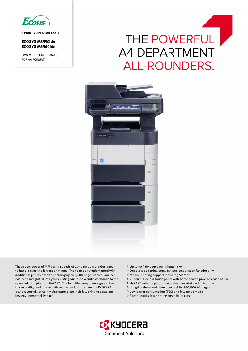 Page 1 de la notice Fiche technique Kyocera Ecosys M3550idn