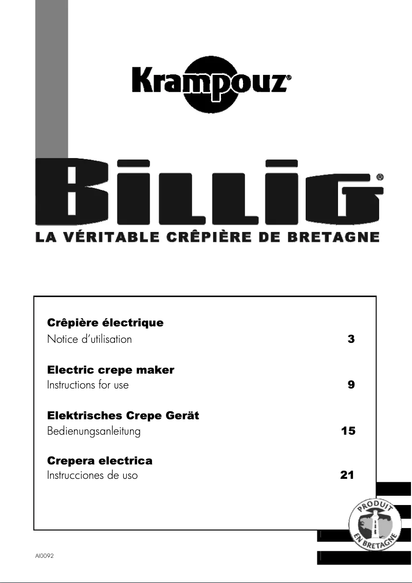 Image de la première page du manuel de l'appareil Billig