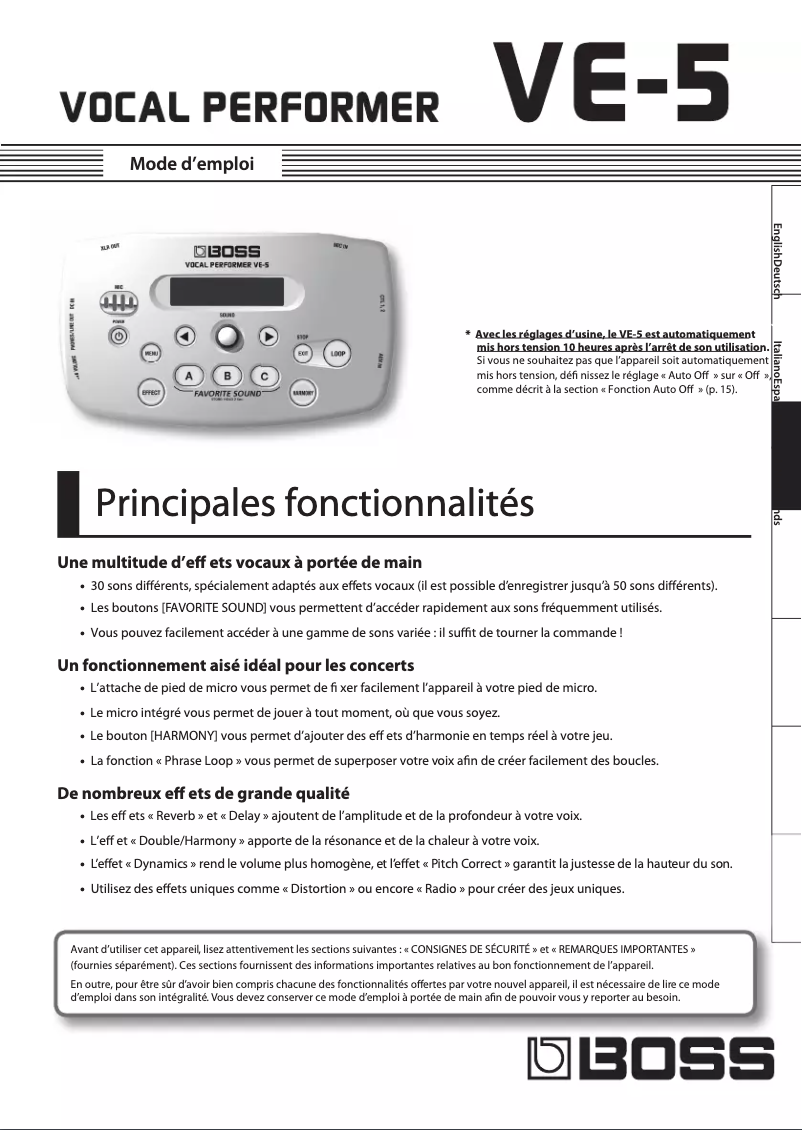 Image de la première page du manuel de l'appareil VE-5