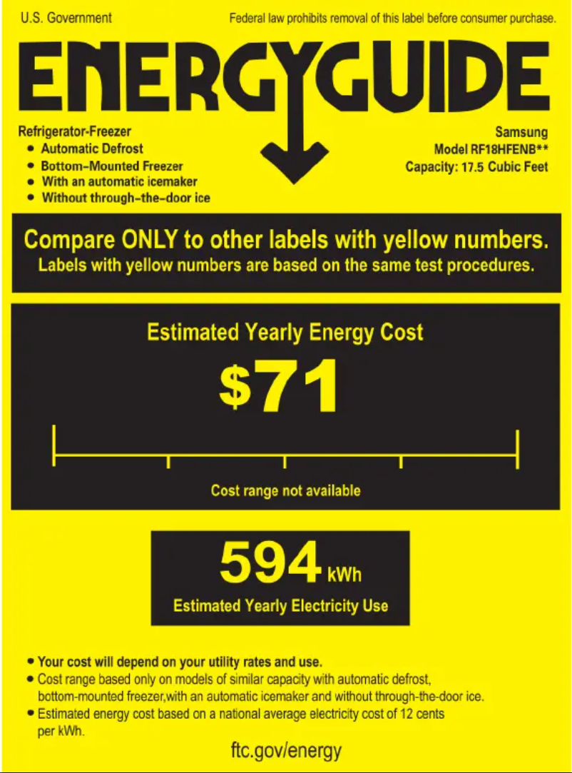Page 1 de la notice Label énergétique Samsung RF18HFENB