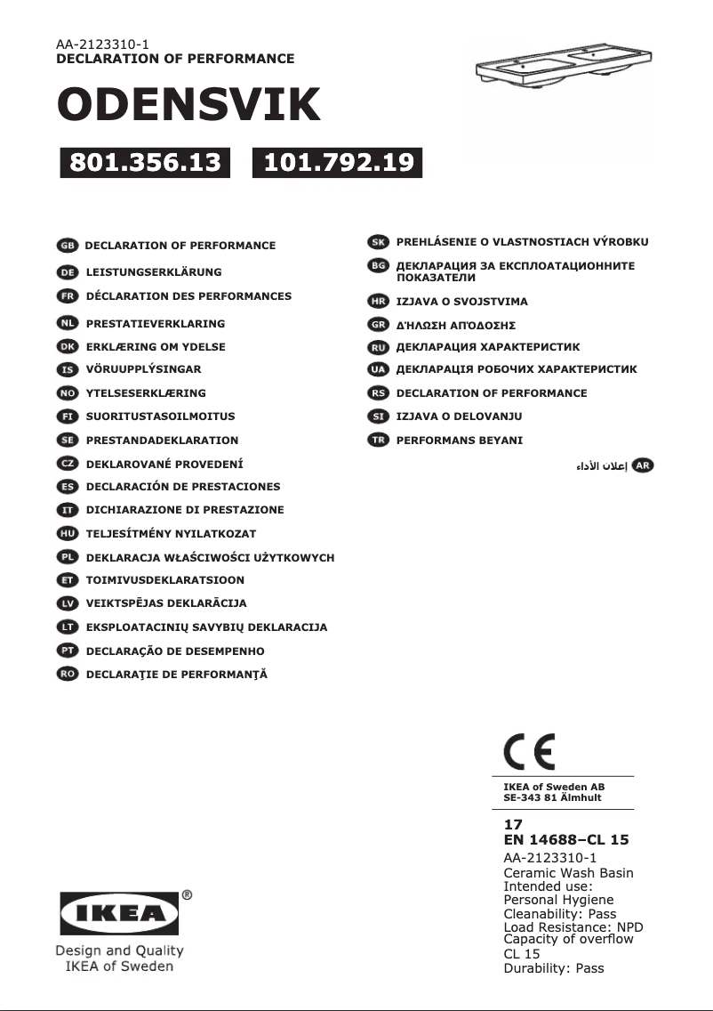 Page 1 de la notice Manuel utilisateur Ikea ODENSVIK 801.356.13