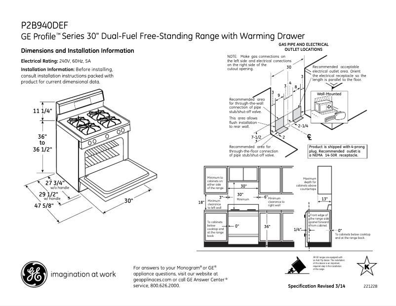 Page n°1 - Fiche technique GE Profile P2B940DEFWW