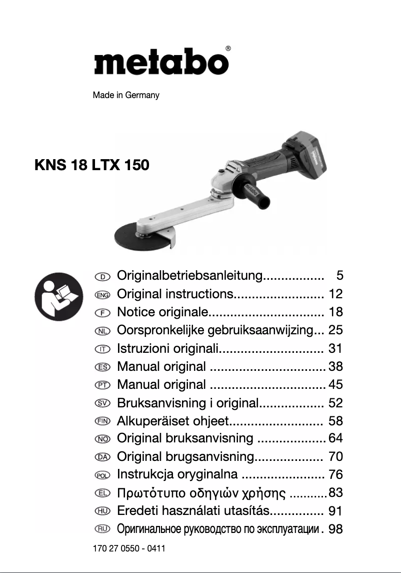 Page 1 de la notice Manuel utilisateur Metabo KNS 18 LTX 150