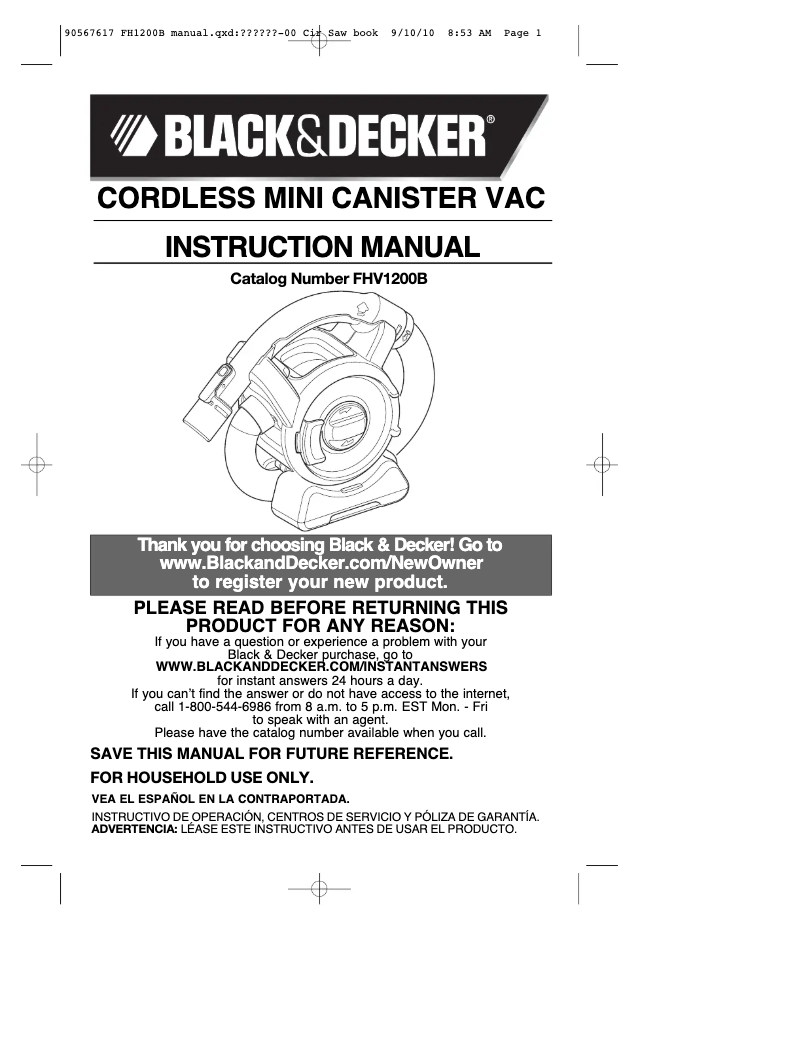 Page 1 de la notice Manuel utilisateur Black & Decker FHV1200B