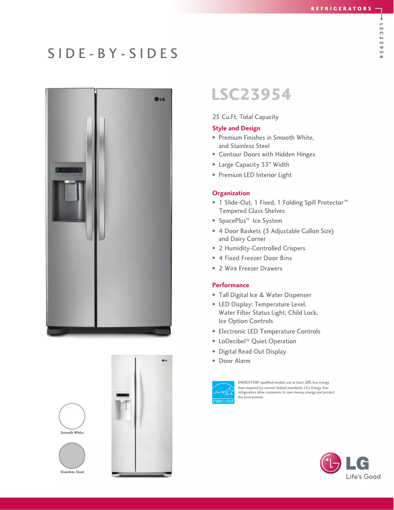 Page 1 de la notice Fiche technique LG LSC23954SW