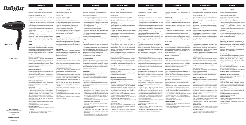 Page 1 de la notice Manuel utilisateur BaByliss Travel Dryer 5344Ε