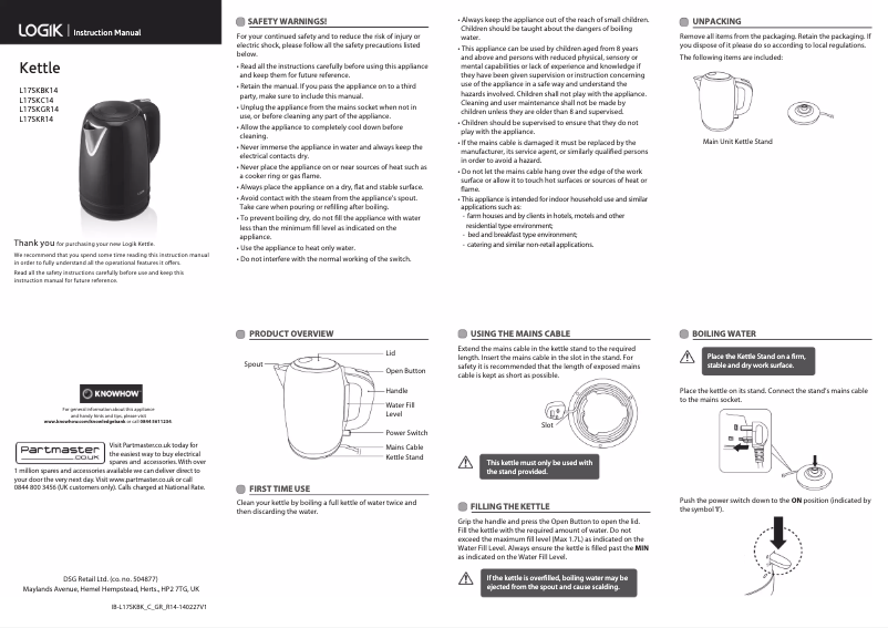 Page 1 de la notice Manuel utilisateur Logik L17SKR14