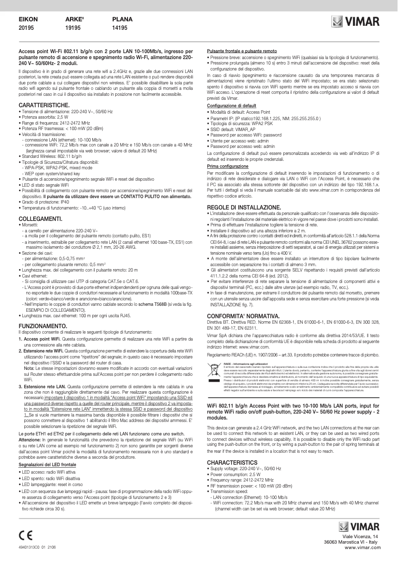 Page n°1 - Instructions / montage Vimar 19195.M