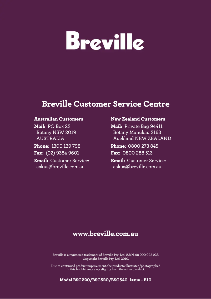 Page n°1 - Manuel utilisateur Breville Shake Creations MS400D