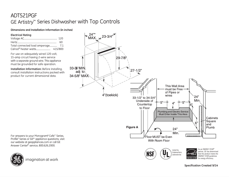 Page n°1 - Fiche technique GE ADT521PGFWS
