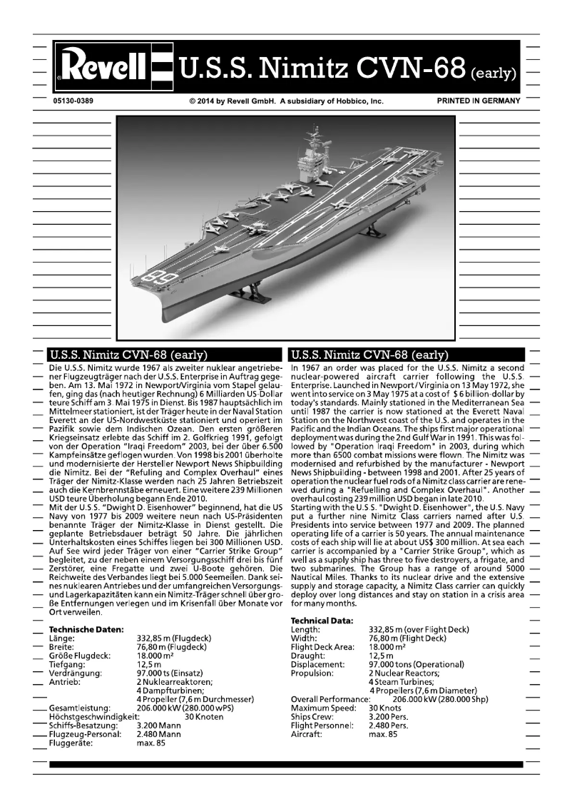 Image de la première page du manuel de l'appareil U.S.S. Nimitz CVN-68