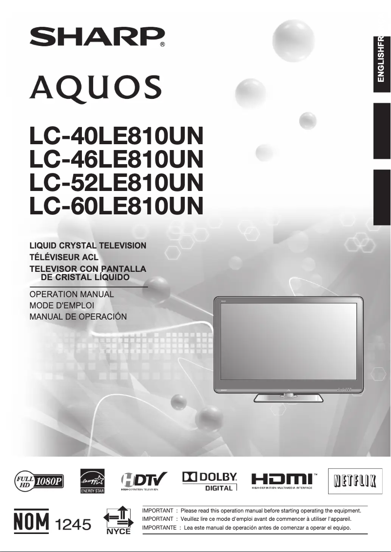 Page n°1 - Manuel utilisateur Sharp Aquos LC-60LE810UN