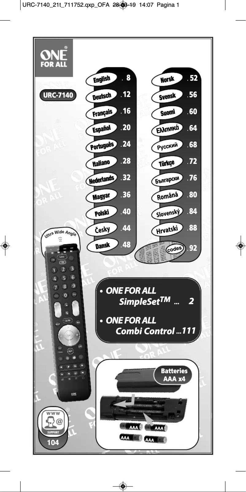 Page n°1 - Manuel utilisateur One for all URC 7140 Essence 4