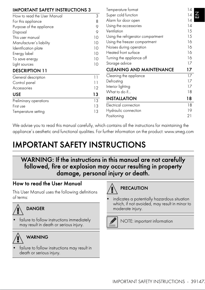 Page 1 de la notice Manuel utilisateur Smeg FAB50ULWH3