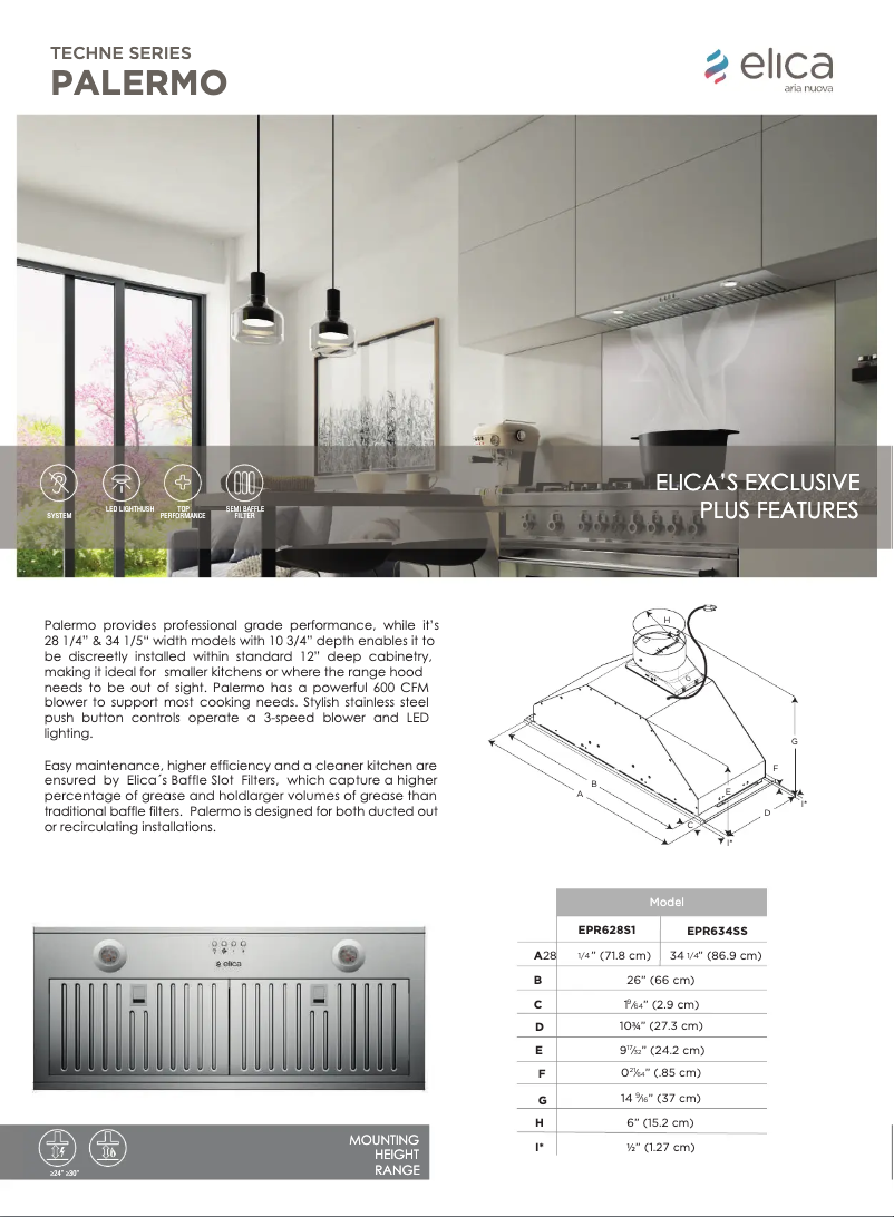 Page 1 de la notice Fiche technique Elica Palermo EPR628S1