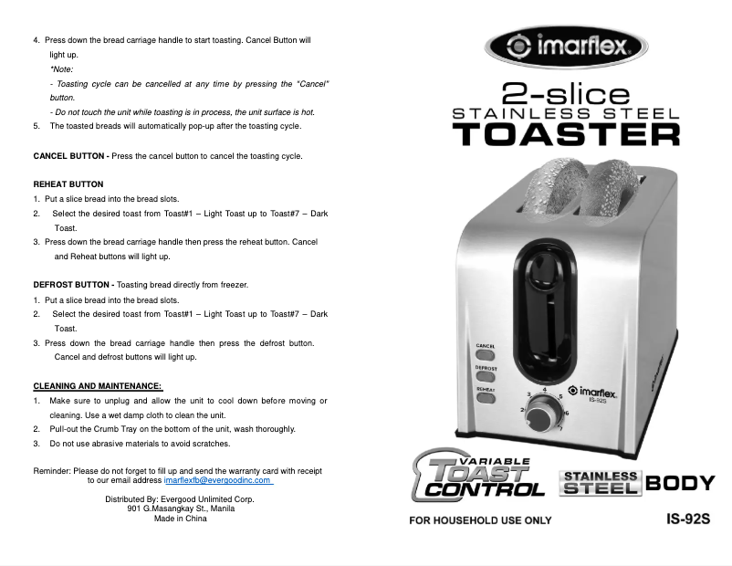 Image de la première page du manuel de l'appareil IS-92S